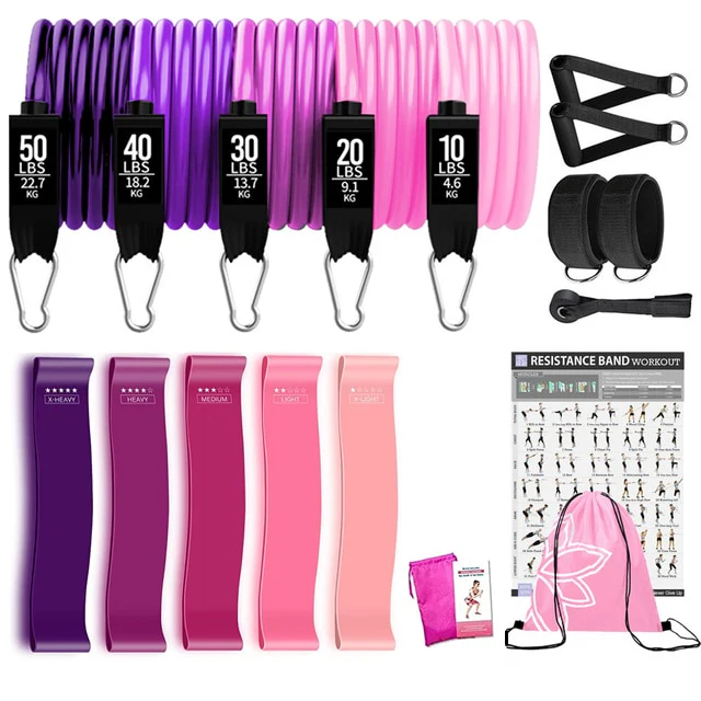 150lbs Resistance Bands Set for Women Latex Exercise Workout Band - Image 5
