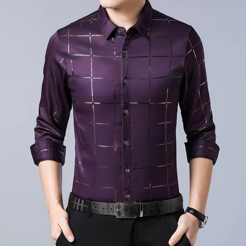 2022 Brand Casual Spring Luxury Plaid Long Sleeve Slim Fit Men Shirt - Image 4