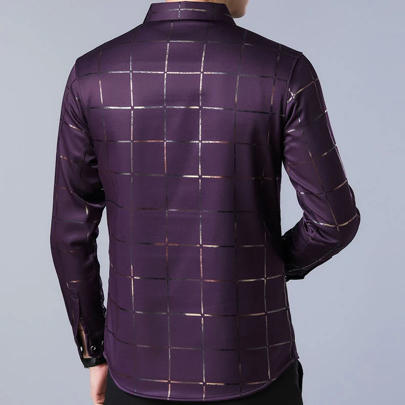 2022 Brand Casual Spring Luxury Plaid Long Sleeve Slim Fit Men Shirt - Image 5
