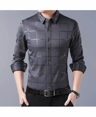 2022 Brand Casual Spring Luxury Plaid Long Sleeve Slim Fit Men Shirt - Image 6