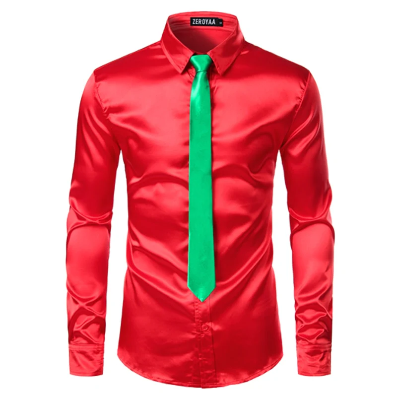 2pcs Silver Silk Shirt+Tie Mens Satin Smooth Tuxedo Shirts - Image 23