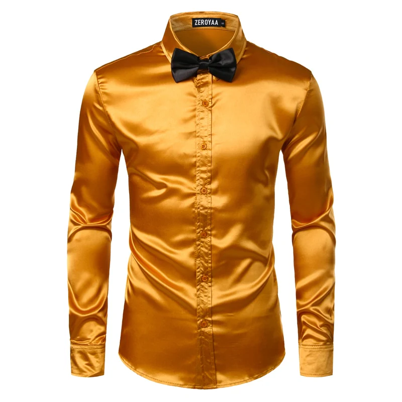 2pcs Silver Silk Shirt+Tie Mens Satin Smooth Tuxedo Shirts - Image 5