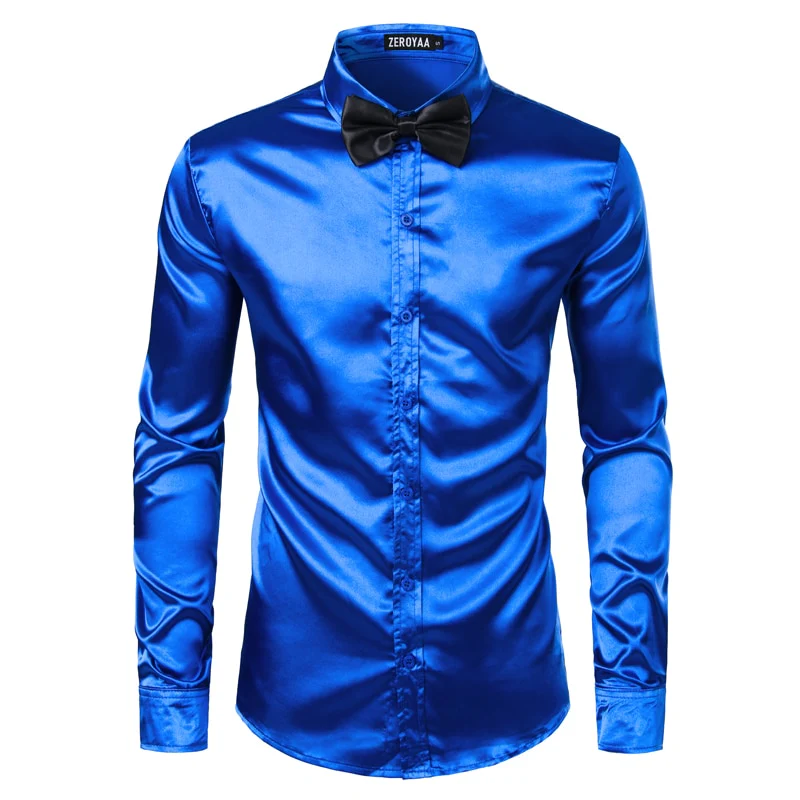 2pcs Silver Silk Shirt+Tie Mens Satin Smooth Tuxedo Shirts - Image 9