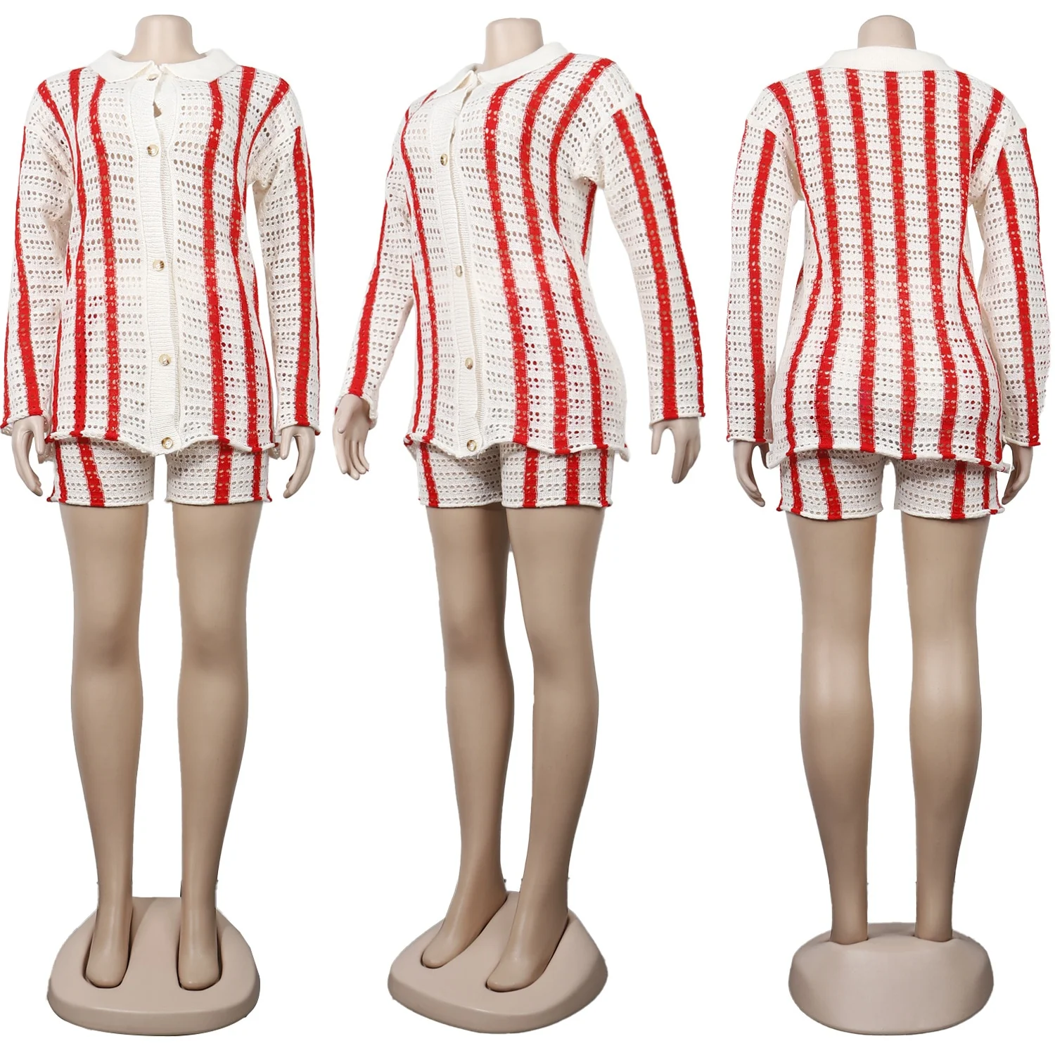 Casual Women Striped Sweater Two Piece Set Cardigan Coat + Pants Slim Bodycon Streetwear Clothes For Women Outfit - Image 10
