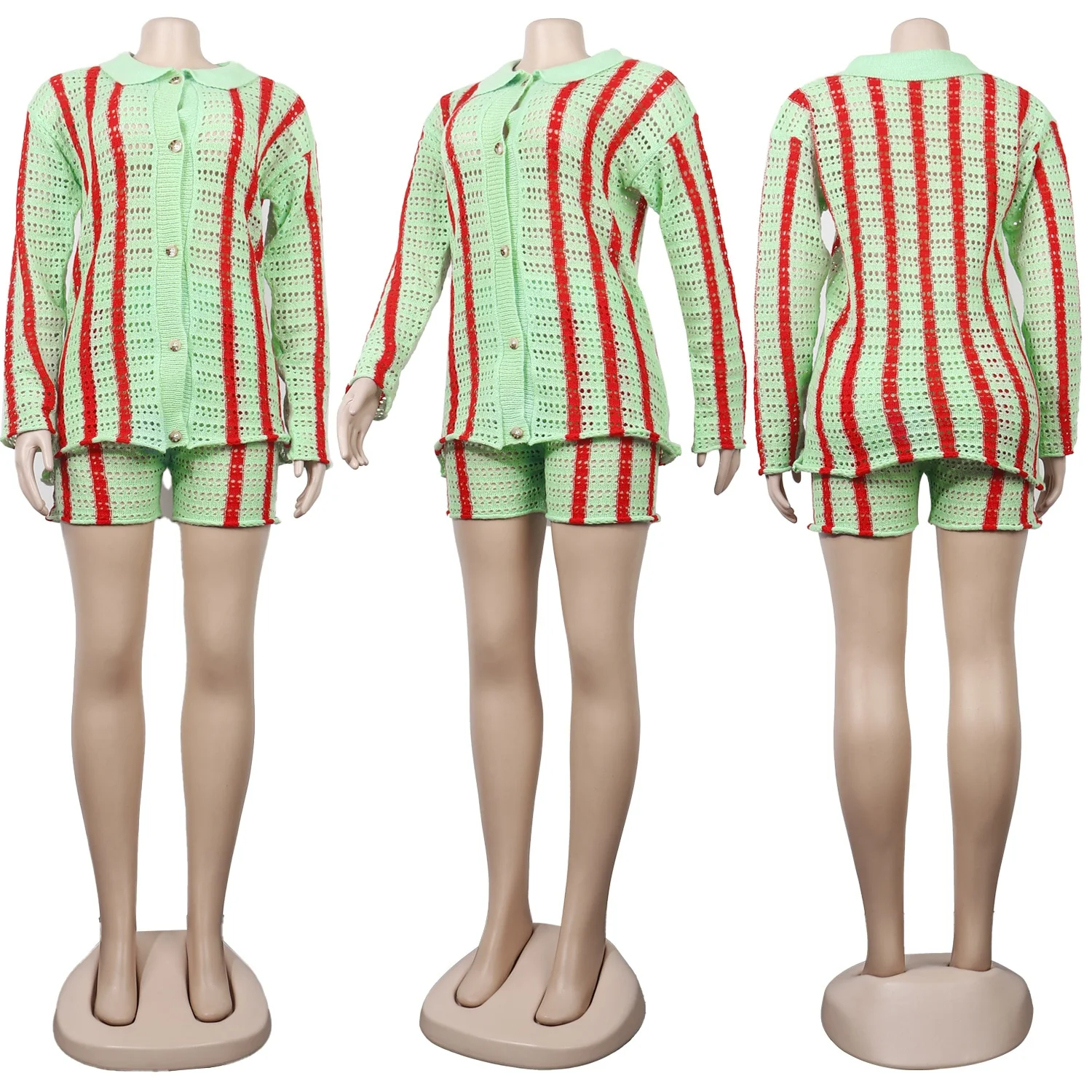 Casual Women Striped Sweater Two Piece Set Cardigan Coat + Pants Slim Bodycon Streetwear Clothes For Women Outfit - Image 3