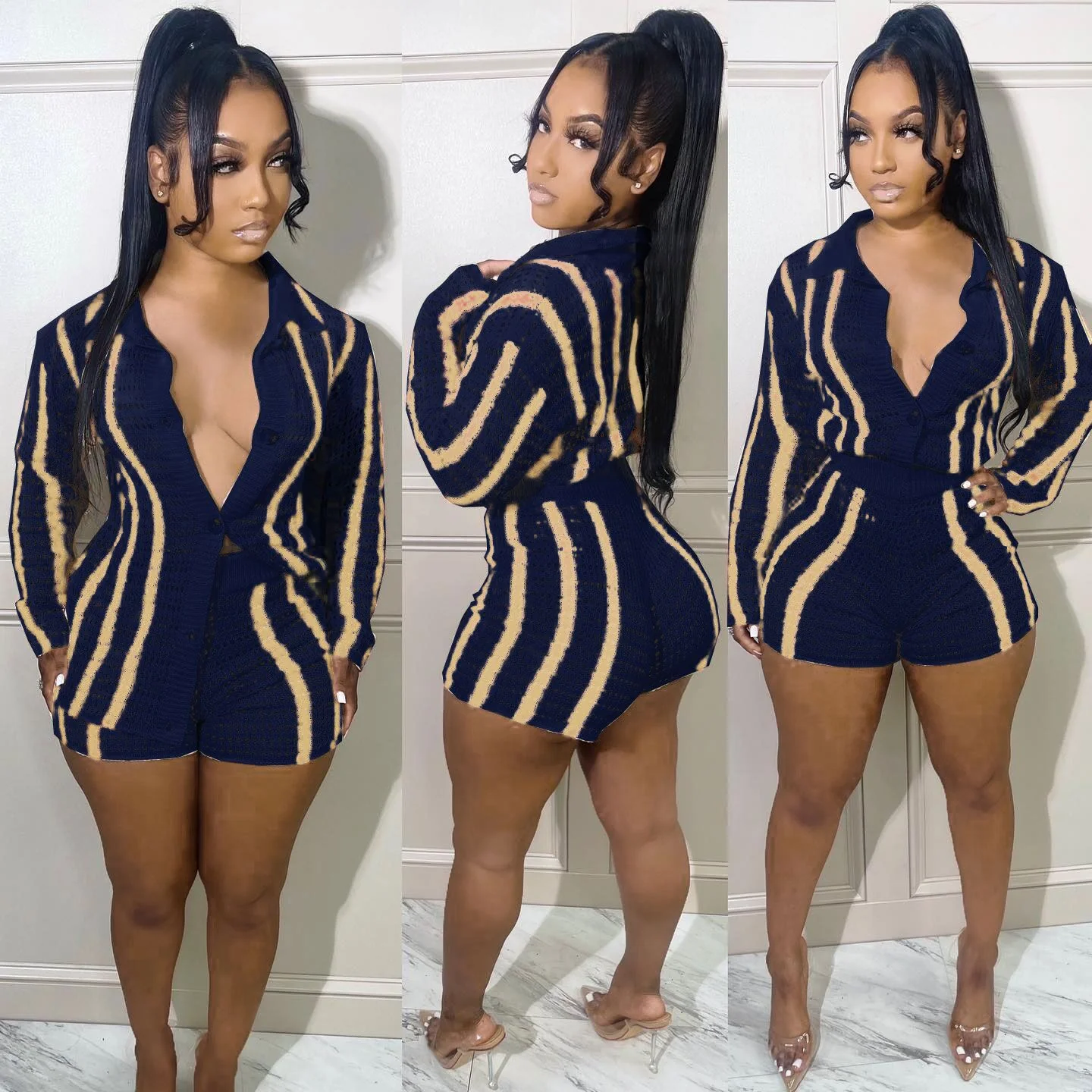Casual Women Striped Sweater Two Piece Set Cardigan Coat + Pants Slim Bodycon Streetwear Clothes For Women Outfit - Image 4
