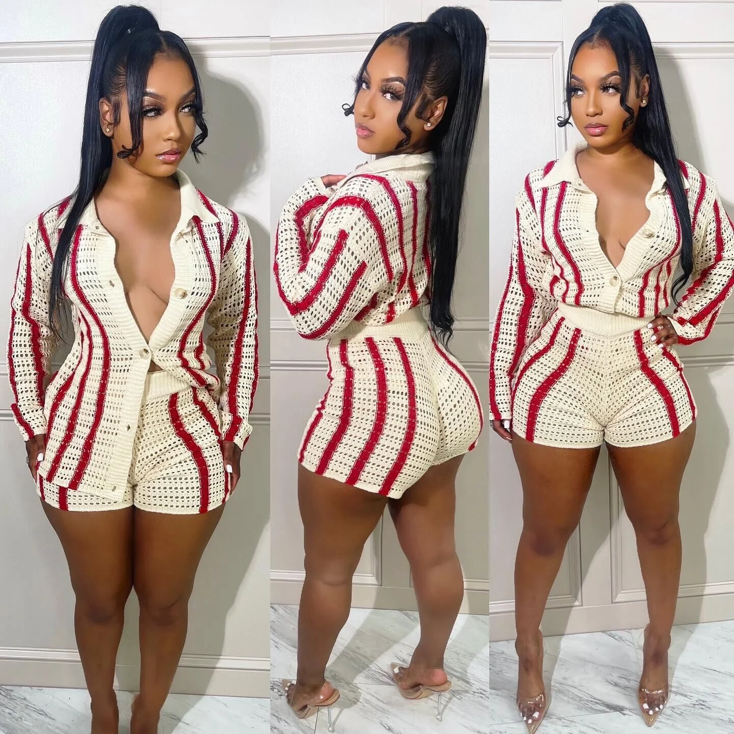 Casual Women Striped Sweater Two Piece Set Cardigan Coat + Pants Slim Bodycon Streetwear Clothes For Women Outfit - Image 5