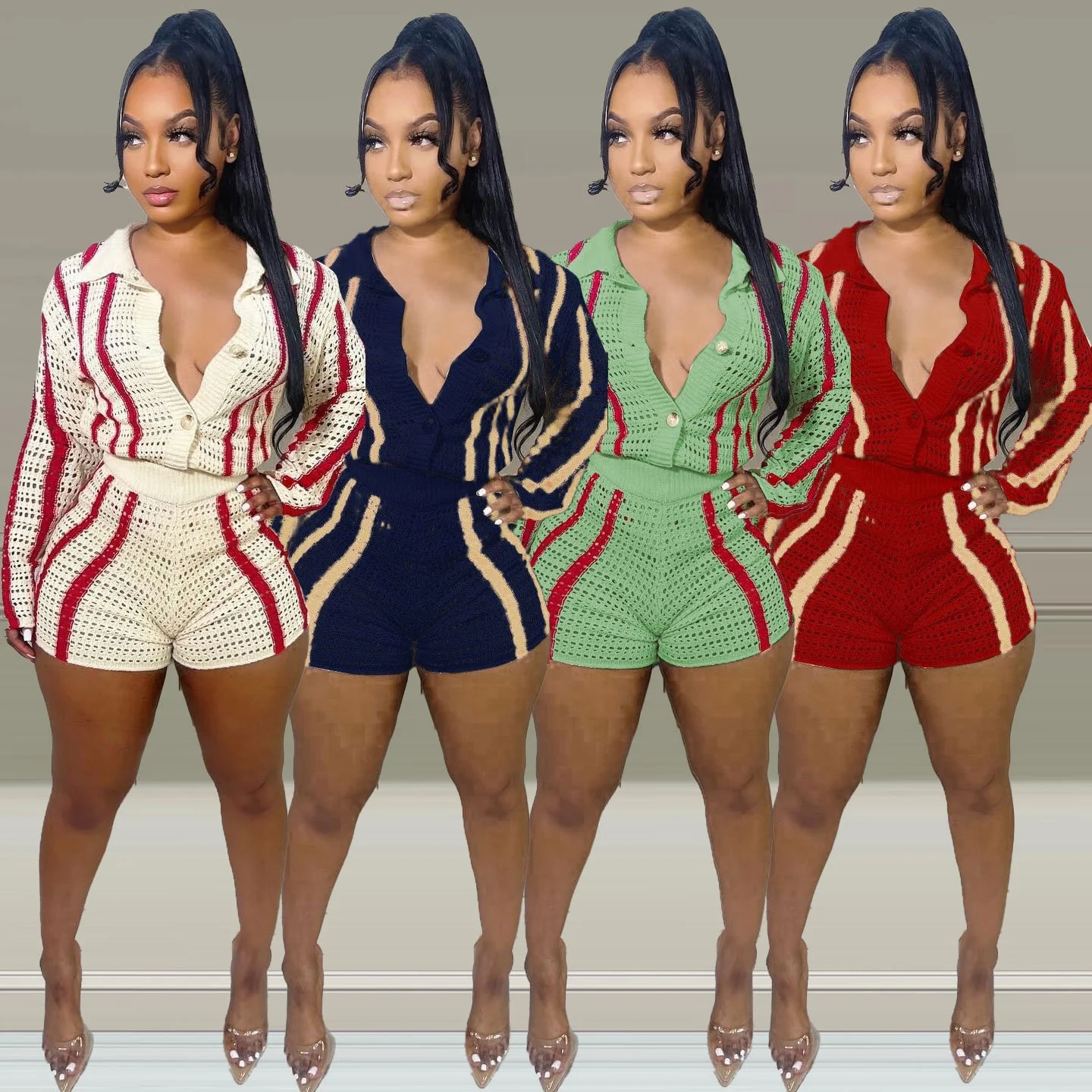 Casual Women Striped Sweater Two Piece Set Cardigan Coat + Pants Slim Bodycon Streetwear Clothes For Women Outfit - Image 9