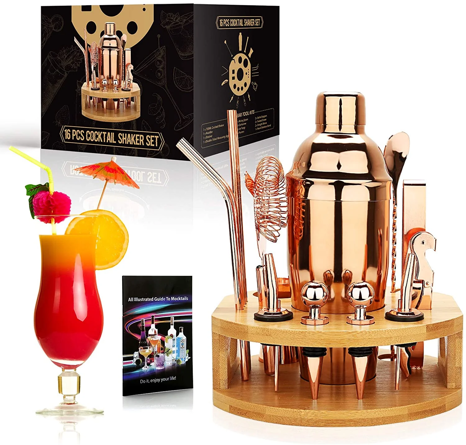 Cocktail Shaker Making Set,16pcs Bartender Kit For Mixer Wine Martini, Stainless Steel Bars Tool, Home Drink Party Accessories - Image 9
