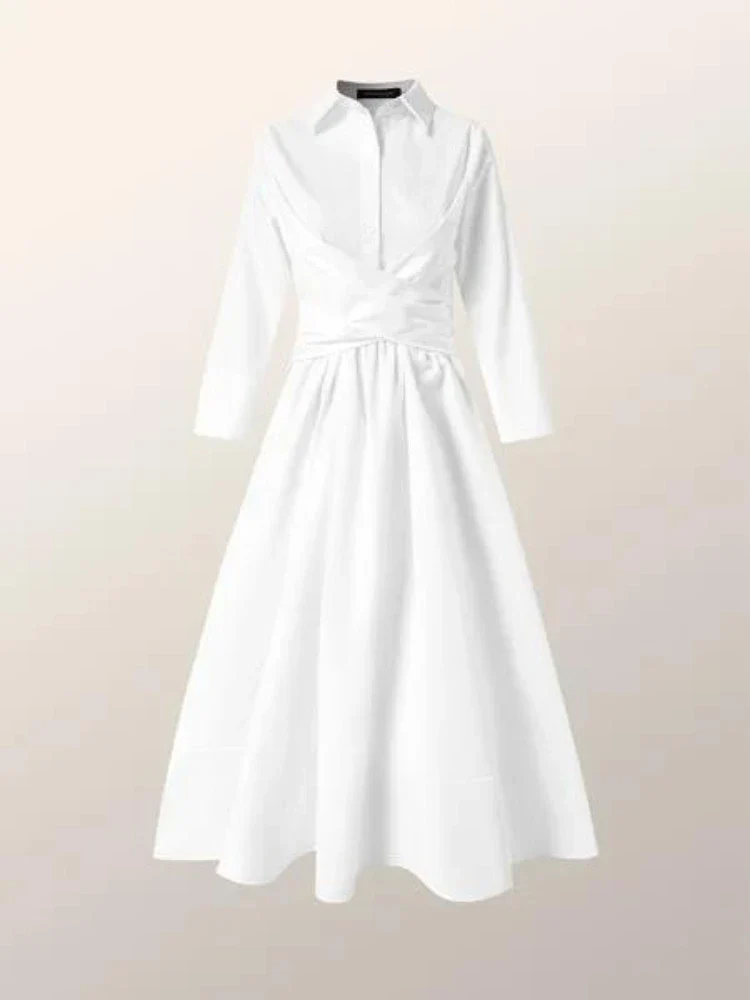 Dresses for Women 2023 Spring Summer Lapel Solid Strap Long Sleeve Dress White Dress Women Clothing Streetwear Evening Dresses - Image 4