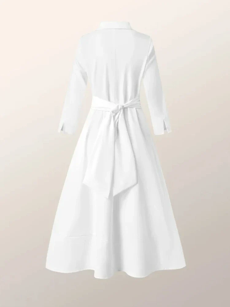 Dresses for Women 2023 Spring Summer Lapel Solid Strap Long Sleeve Dress White Dress Women Clothing Streetwear Evening Dresses - Image 5