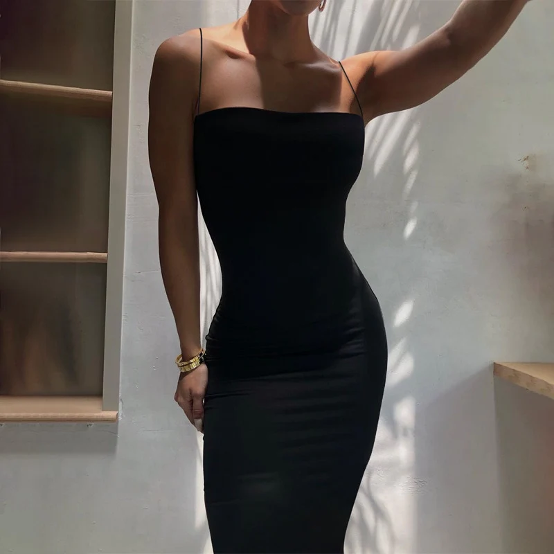 Dulzura 2023 Autumn Winter Women Solid White Black Strap Midi Dress Bodycon Sexy Streetwear Party Club Elegant Fashion Clothes - Image 3