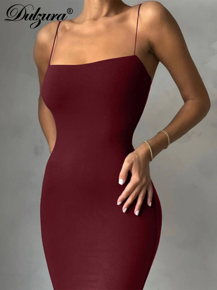 Dulzura 2023 Autumn Winter Women Solid White Black Strap Midi Dress Bodycon Sexy Streetwear Party Club Elegant Fashion Clothes - Image 8