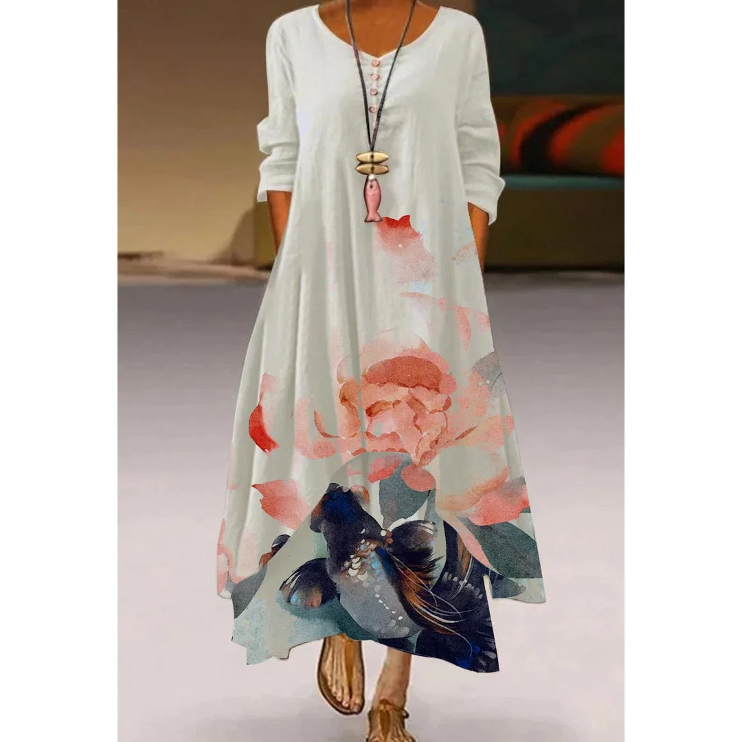 Floral Parrot Print Maxi Long Dress Women's Fashion Party Evening Dresses Sexy high Waist Robe Summer Long Sleeve Elegant Dress - Image 13