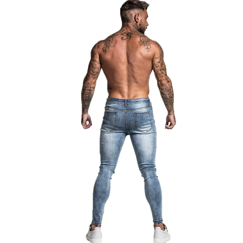 Gingtto Men Jeans Skinny Stretch Repaired Jeans Light Blue Hip Hop Distressed Super Skinny Slim Fit Cotton Comfortable Big Size - Image 6