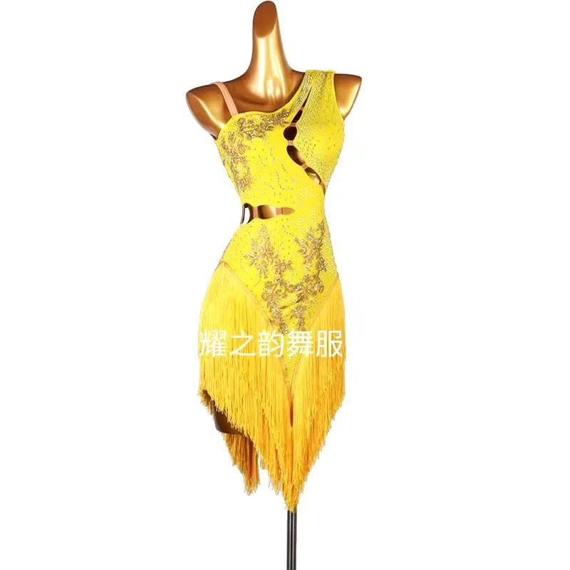 Latin Dress Women Dancing Rhinestone Dress 12 colors Tassels Fringe Dress Rumba Dress Competition Salsa Costume Gatsby Dress - Image 11