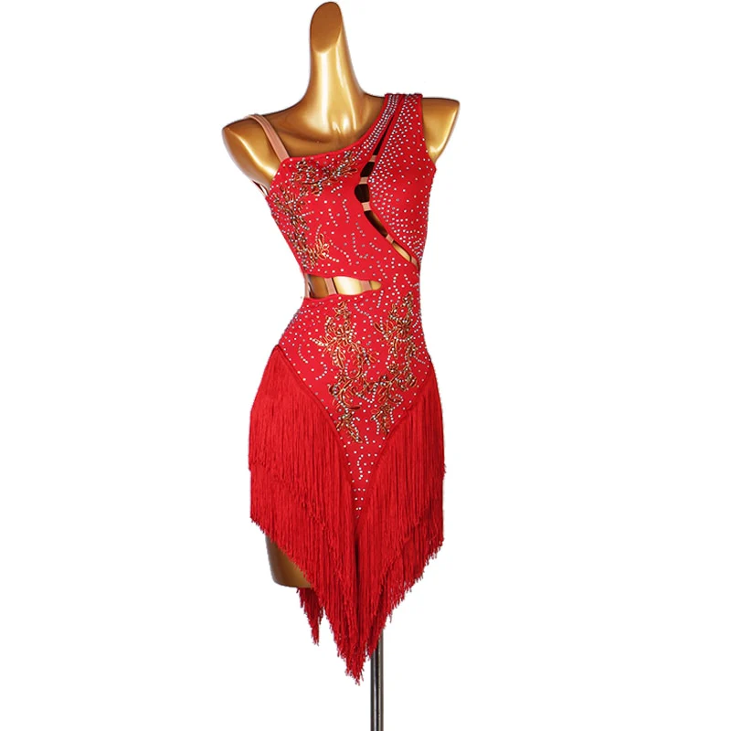 Latin Dress Women Dancing Rhinestone Dress 12 colors Tassels Fringe Dress Rumba Dress Competition Salsa Costume Gatsby Dress - Image 4