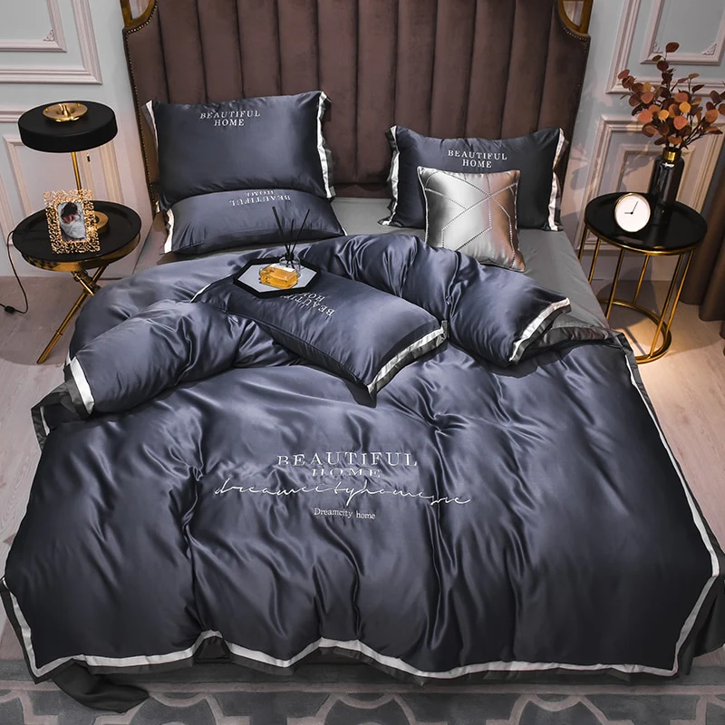 Luxury Bedding Sets Pink Grey White Rayon Embroidery Sheet Quilt Pillowcase Comfortable Soft Fluffy Bedding King Queen 4pcs - Image 11