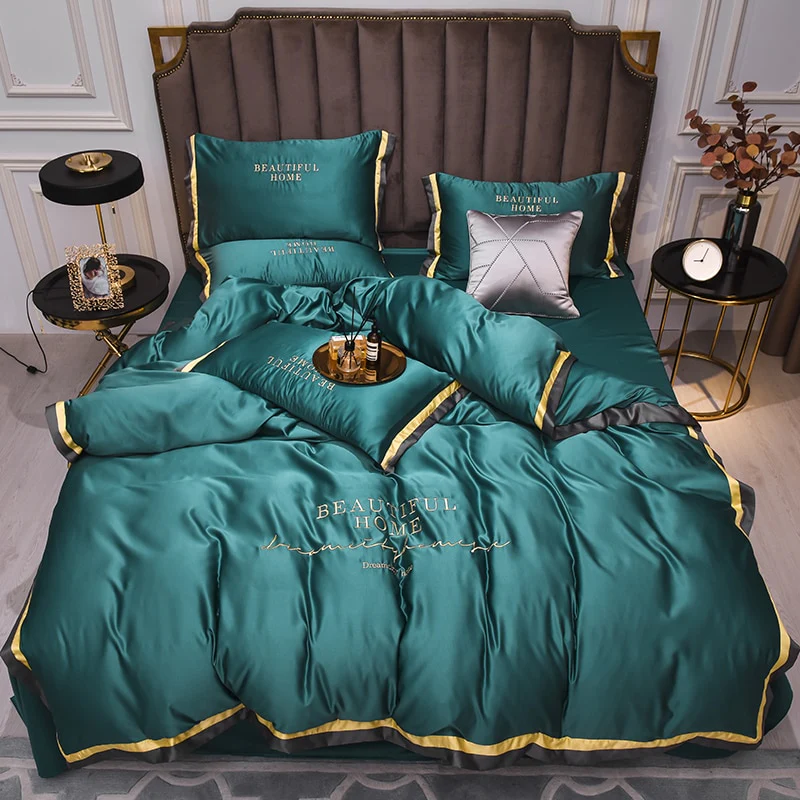 Luxury Bedding Sets Pink Grey White Rayon Embroidery Sheet Quilt Pillowcase Comfortable Soft Fluffy Bedding King Queen 4pcs - Image 12
