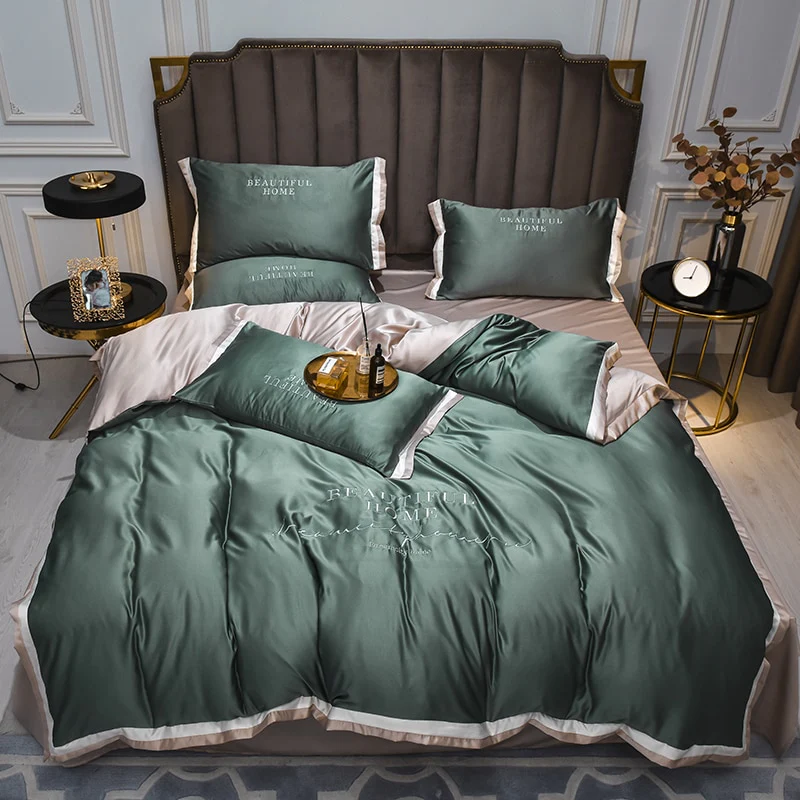 Luxury Bedding Sets Pink Grey White Rayon Embroidery Sheet Quilt Pillowcase Comfortable Soft Fluffy Bedding King Queen 4pcs - Image 7