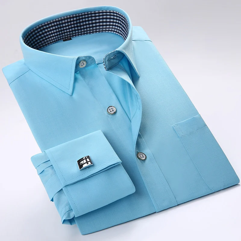 Men French Cufflinks Shirts New Men's Shirts Long Sleeve Tuxedo - Image 4
