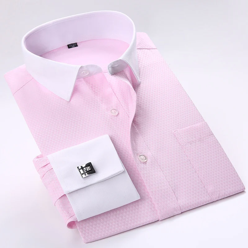 Men French Cufflinks Shirts New Men's Shirts Long Sleeve Tuxedo - Image 5