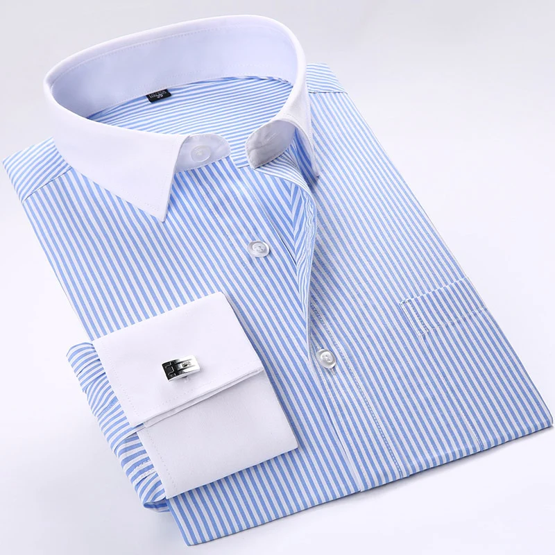 Men French Cufflinks Shirts New Men's Shirts Long Sleeve Tuxedo - Image 6