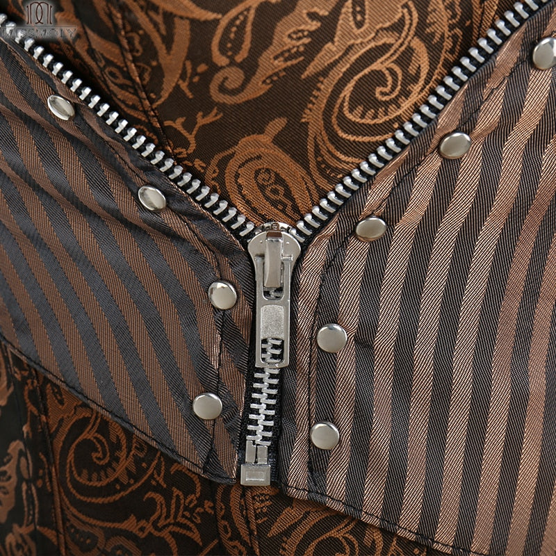 Miss Moly Steampunk Corset Gothic Bustiers Boned Zipper Brown Top Woman Tummy Slimming Sheath Modeling Shapewear Body Shaper - Image 4