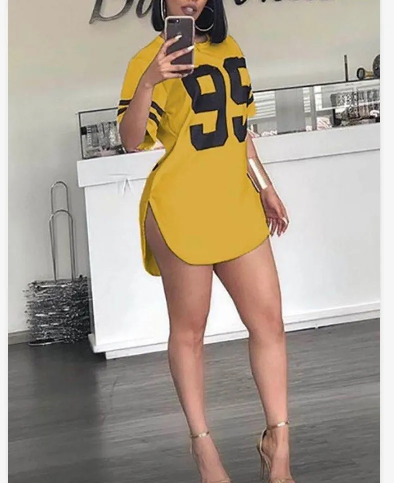 Number Print Oversized T-shirt Female Summer Top Tees Long Ladies Top Women Split t Shirt Sports Women Clothing  Casual t Shirt - Image 3