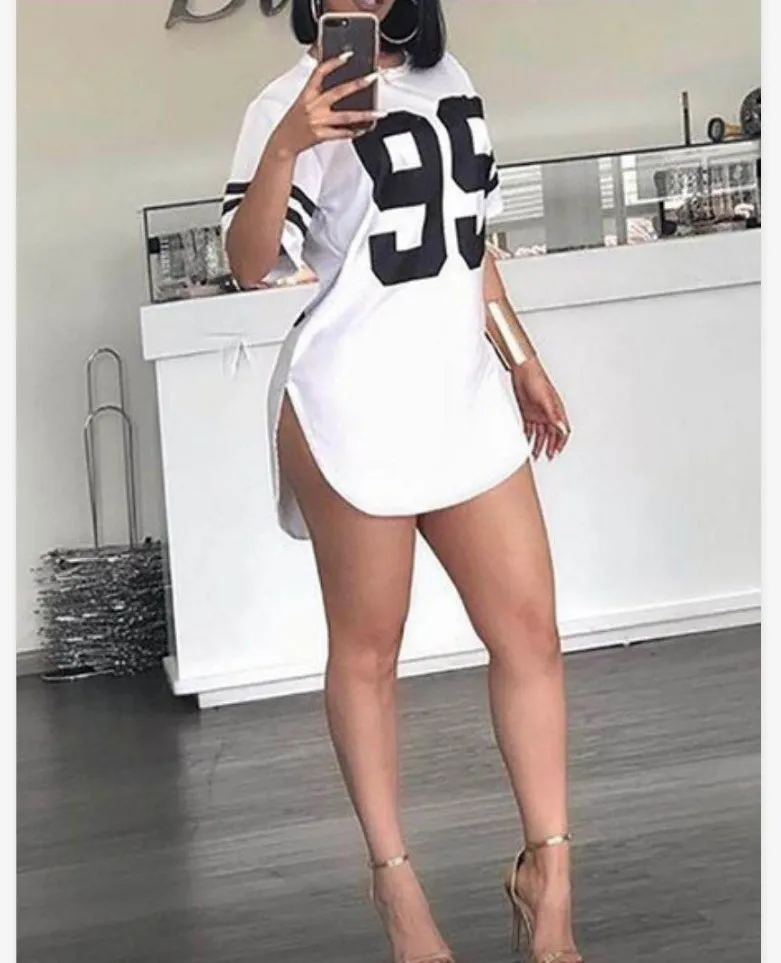 Number Print Oversized T-shirt Female Summer Top Tees Long Ladies Top Women Split t Shirt Sports Women Clothing  Casual t Shirt - Image 8