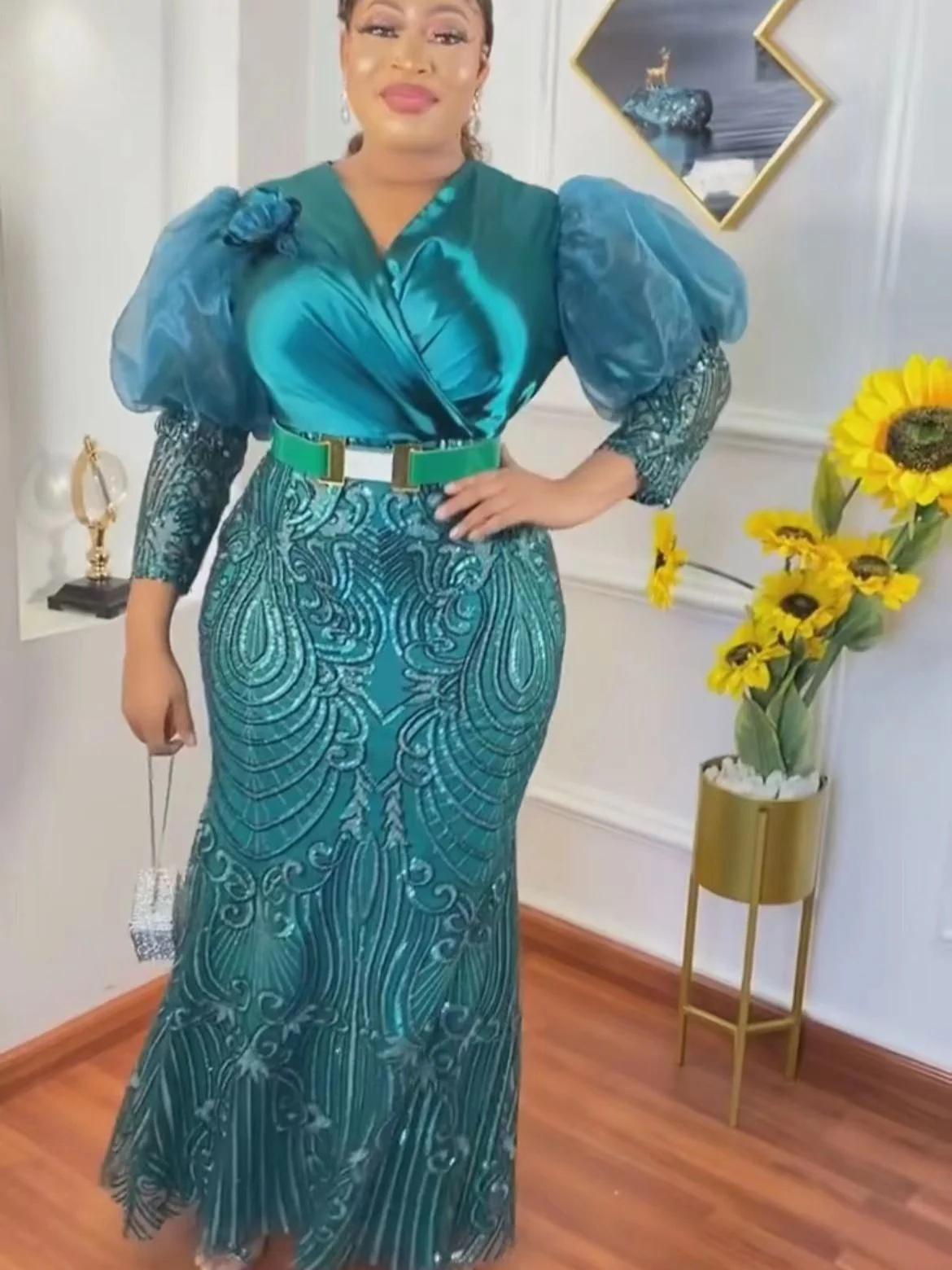 Plus Size African Party Long Dresses for Women 2023 New Dashiki Ankara Sequin Evening Gowns Turkey Outfits Robe Africa Clothing - Image 5