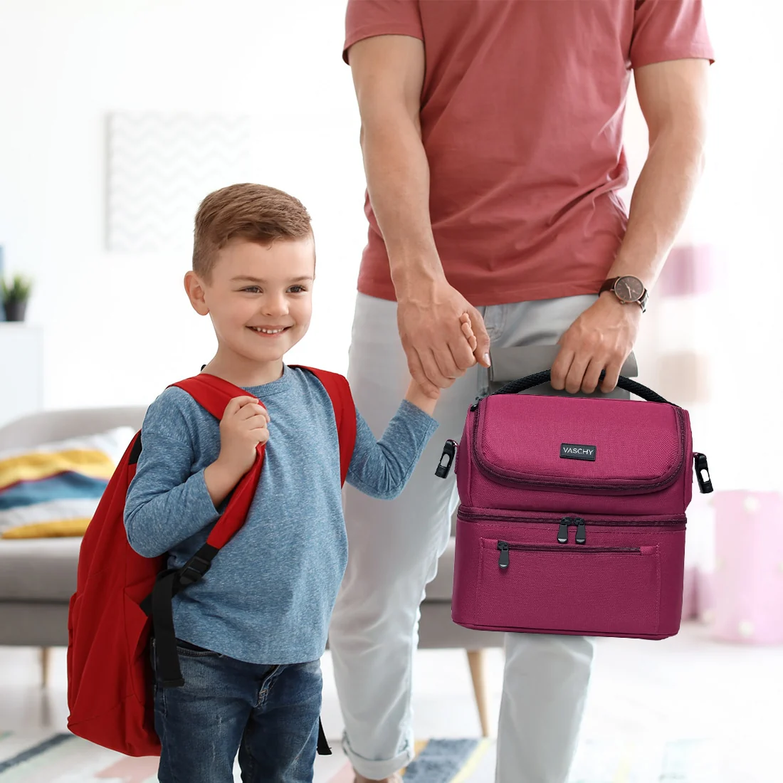 VASCHY Lunch Bag Insulated Lunch Cooler Bag Leak-proof in Dual Compartment Bento Bag for Women Men 14 Cans Picnic Bag Burgundy - Image 5