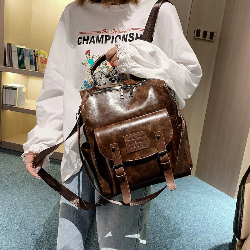 Women PU Leather Backpack Fashion Rucksack Brand Designer Shoulder Bag Large Capacity Bag - Image 5